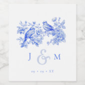 Blue Chinoiserie Vintag Love Birds Hochzeit Weinetikett (Einzelnes Label)
