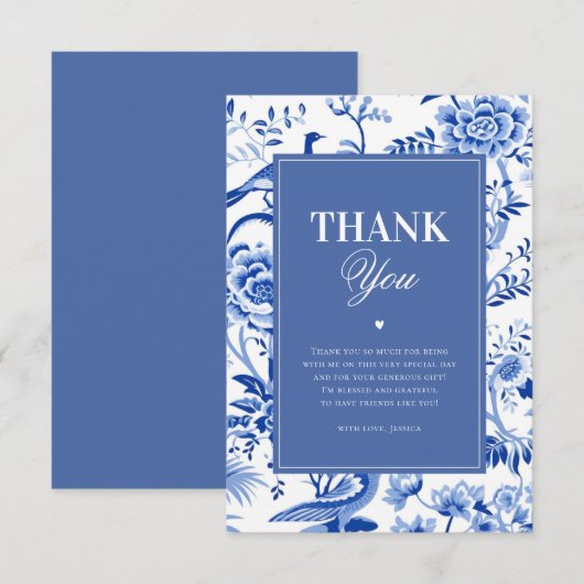Blue Chinoiserie Vintage Bridal Shower Dankeskarte (Vorne/Hinten)
