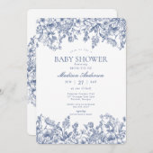 Blue Chinoiserie Vintage Floral Baby Shower Einladung (Vorne/Hinten)