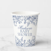 Blue Chinoiserie Vintage Floral Baby Shower Pappbecher (Vorderseite)