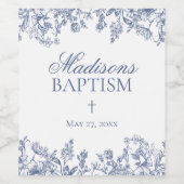 Blue Chinoiserie Vintage Floral Baptism Favors Weinetikett (Einzelnes Label)
