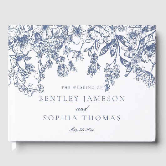 Blue Chinoiserie Vintage Floral Wedding Guestbook Gästebuch (Vorderseite)