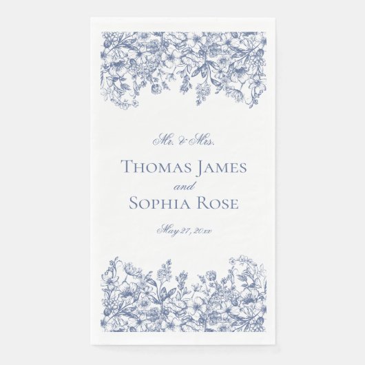 Blue Chinoiserie Vintage Floral Wedding Serviette (Vorderseite)