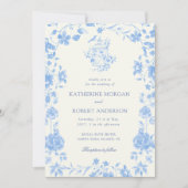 Blue Chinoiserie Vintage Hochzeit der Blumen Einladung (Vorderseite)