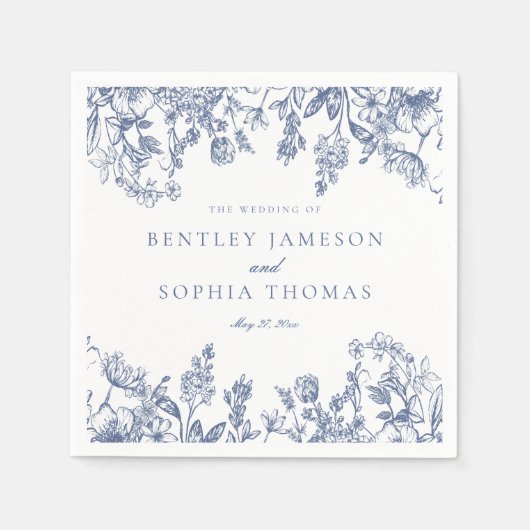 Blue Chinoiserie Vintages Blumendessert Serviette (Vorderseite)