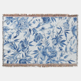 Blue Chinoiserie Watercolor Floral Botanical Decke