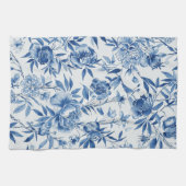 Blue Chinoiserie Watercolor Floral Botanical Geschirrtuch (Horizontal)