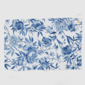 Blue Chinoiserie Watercolor Floral Botanical Golfhandtuch (Horizontal)