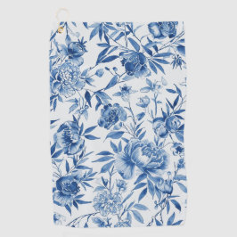 Blue Chinoiserie Watercolor Floral Botanical Golfhandtuch