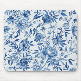 Blue Chinoiserie Watercolor Floral Botanical Mousepad