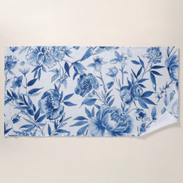 Blue Chinoiserie Watercolor Floral Botanical Strandtuch