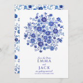 Blue Chinoiserie watercolor Floral Save the Date (Vorne/Hinten)