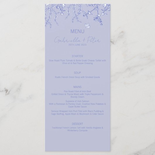 Blue Chinoiserie Wedding Menu Menükarte (Vorderseite)