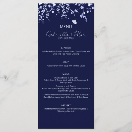 Blue Chinoiserie Wedding Menu Menükarte (Vorderseite)