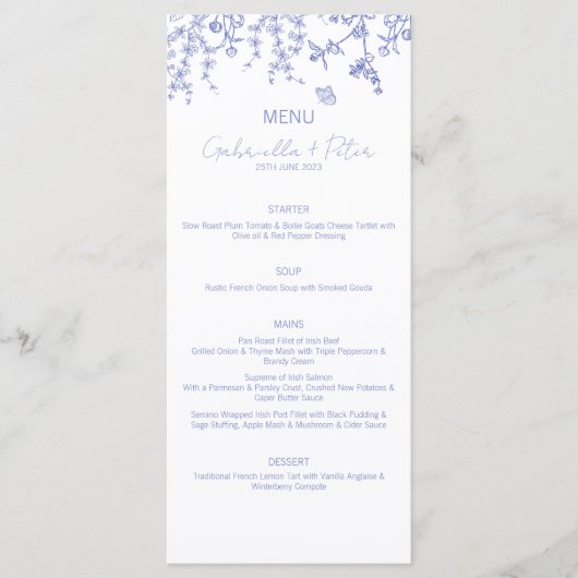 Blue Chinoiserie Wedding Menu Menükarte (Vorderseite)