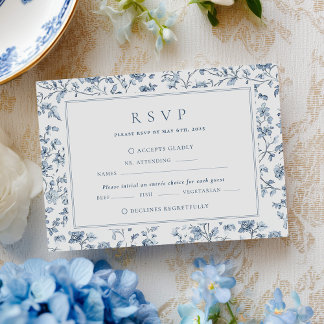 Blue Chinoiserie Wedding RSVP Karte