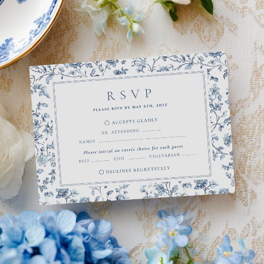 Blue Chinoiserie Wedding RSVP Karte