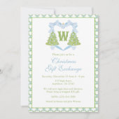 Blue Chinoiserie Weihnachtsbaum Monogram Wappen Einladung (Vorderseite)