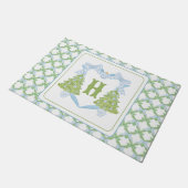 Blue Chinoiserie Weihnachtsbaum Monogram Wappen Fußmatte (Schrägansicht)