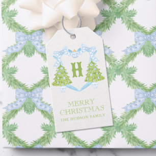 Blue Chinoiserie Weihnachtsbaum Monogram Wappen Geschenkanhänger