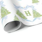 Blue Chinoiserie Weihnachtsbaum Monogram Wappen Geschenkpapier (Rolleneckpunkt)