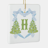 Blue Chinoiserie Weihnachtsbaum Monogram Wappen Keramikornament (Rechts)