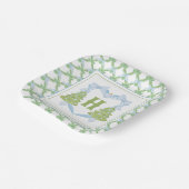 Blue Chinoiserie Weihnachtsbaum Monogram Wappen Pappteller (Gewinkelt)