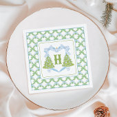 Blue Chinoiserie Weihnachtsbaum Monogram Wappen Serviette