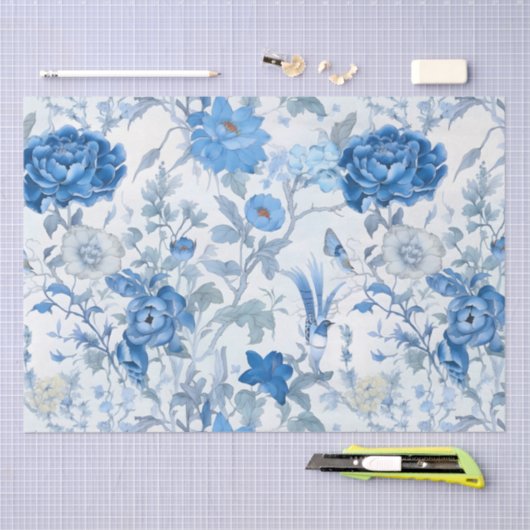 Blue Chinoiserie Wild Blume Tissue Paper Seidenpapier (Handwerk)