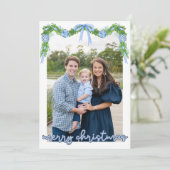 Blue Chinoserie Ornament Blue Banner Card Dankeskarte (Stehend Vorderseite)