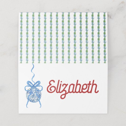 Blue Chinoserie Ornament Faltende Platzkarte (Außenseite Aufgefaltet)