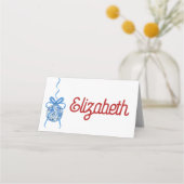 Blue Chinoserie Ornament Faltende Platzkarte (Vorderseite)