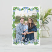 Blue Chinoserie Ornament Navy Frame Card Dankeskarte (Stehend Vorderseite)