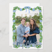 Blue Chinoserie Ornament Navy Frame Card Dankeskarte (Vorne/Hinten)