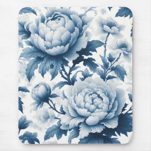 Blue Chinoserie Wild Blume Mousepad (Vorne)