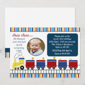 Blue-Choo-Schulung Erster Geburtstag Foto einladen Einladung (Vorne/Hinten)