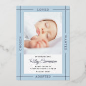 Blue Chosen Loved Einführung Adoptiert Baby Boy Folieneinladung (Vorderseite)