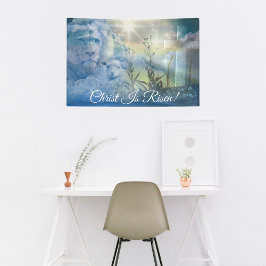 Blue Christ ist Risen Cross Lion Lamb Oaster Banner