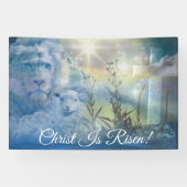 Blue Christ ist Risen Cross Lion Lamb Oaster Banner (Horizontal)