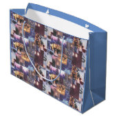 Blue Christmas Abend Snow Scenes and Lights Card Große Geschenktüte (Rückseite Schrägansicht)