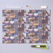 Blue Christmas Abend Snow Scenes and Lights Card Seidenpapier (Handwerk)