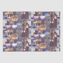 Blue Christmas Abend Snow Scenes and Lights Card Seidenpapier