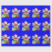 Blue Christmas Angel Santa Wrapping Paper Geschenkpapier (Flach)