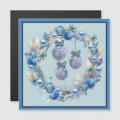 Blue Christmas Ball Wreath Magnetkarte (Vorne/Hinten)