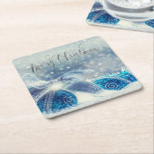 Blue Christmas Balls Bokeh Rechteckiger Pappuntersetzer (angewinkelt)