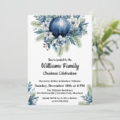 Blue Christmas Balls Feiertag einladen Einladung (Stehend Vorderseite)