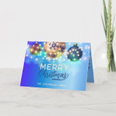 Blue Christmas Baubles Twinkling String Lights Karte (Vorderseite)