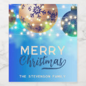 Blue Christmas Baubles Twinkling String Lights Weinetikett (Einzelnes Label)