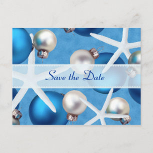 Blue Christmas Beach Wedding Save the Date Cards Ankündigungspostkarte