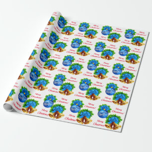 Blue Christmas Bell & Balls Geschenkpapier